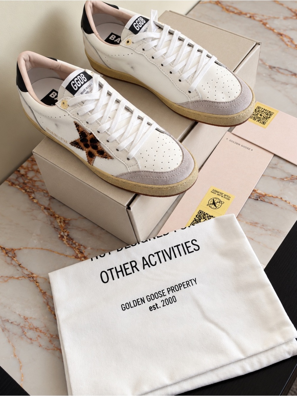 Golden Goose White Leather Low-Top Sneakers with Leopard Star